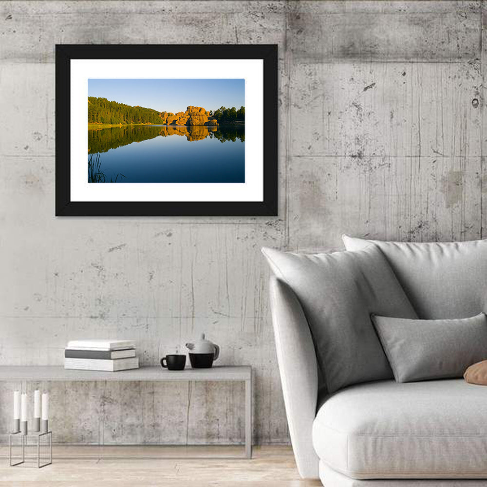 Sylvan Lake Golden Hour Reflection Wall Art in a room, landscape