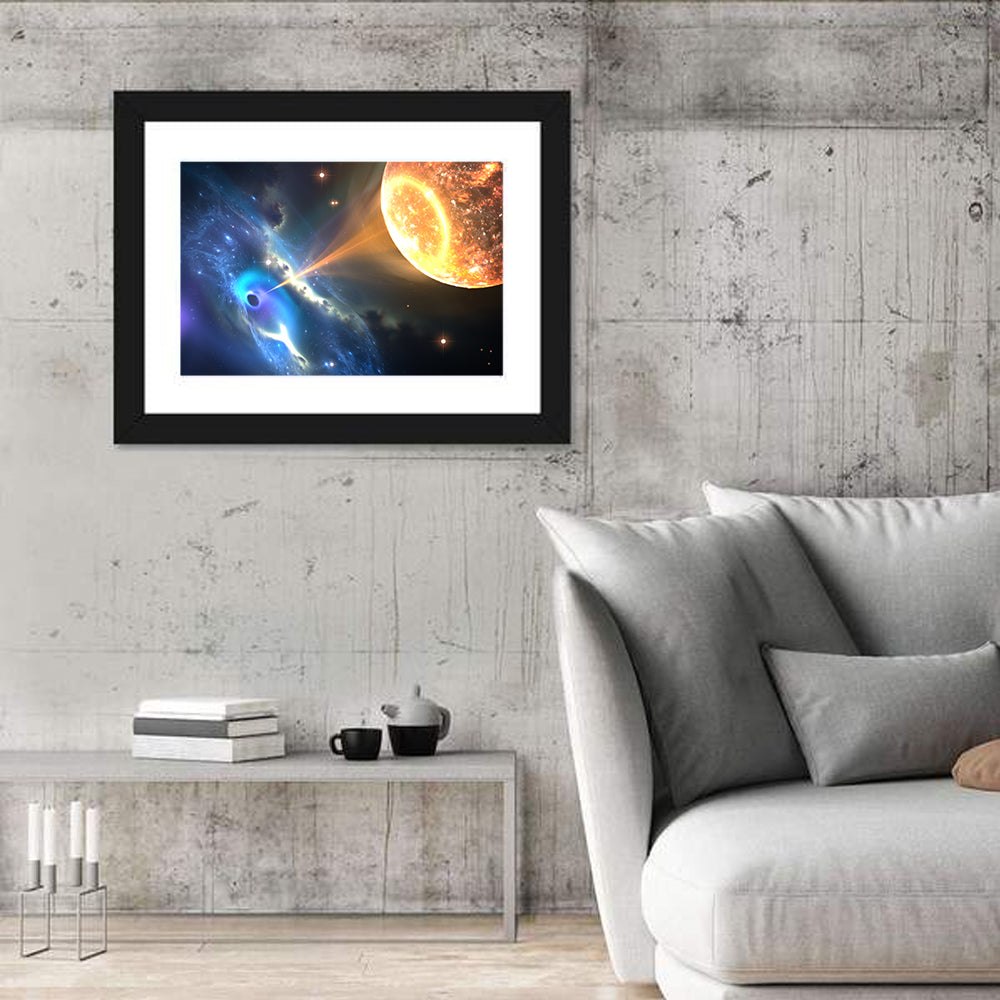 Black Hole and Companion Star Wall Art in a room, landscape