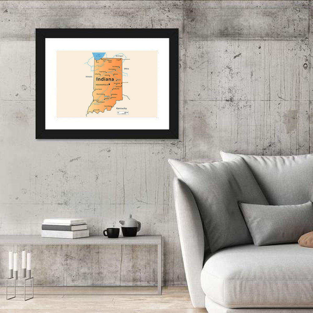 Indiana State Map Wall Art
