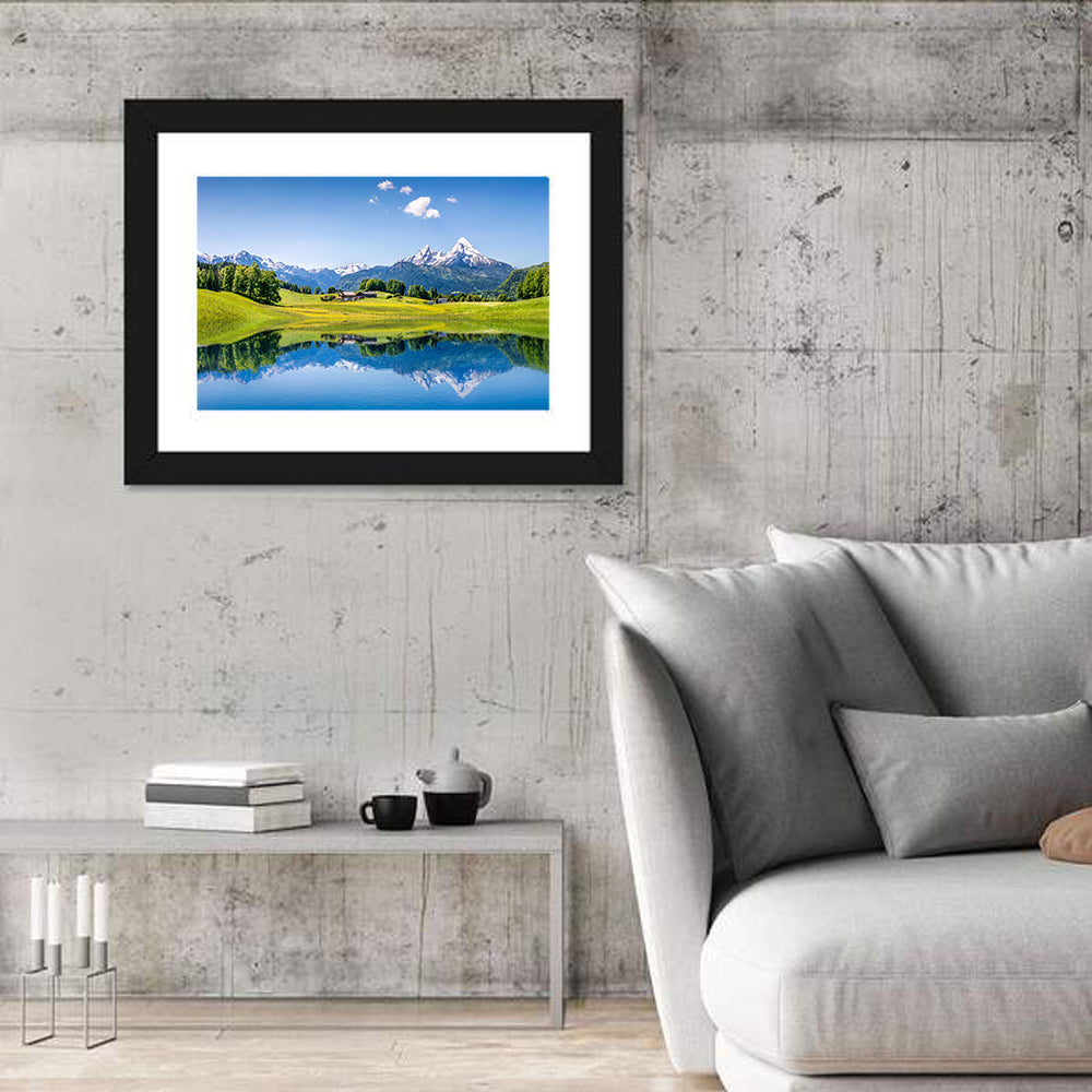 Watzmann Reflection at Ramsau Wall Art in a room, landscape