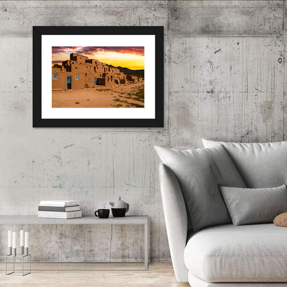 Taos Pueblo at Sunset Wall Art in a room, landscape