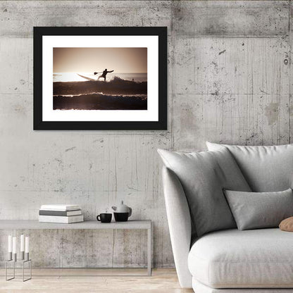 Backlit Paddleboard Silhouette at Sunrise Wall Art