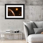 Crescent Planet with Golden Star and Moon Wall Art