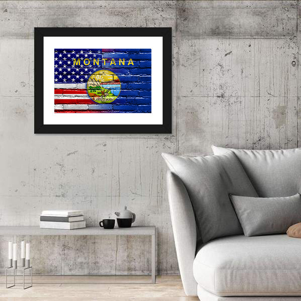 United States and Montana Flag Wall Art in a room, landscape