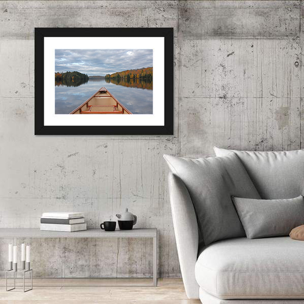 Overcast Canoe Bow on Autumn Lake Wall Art