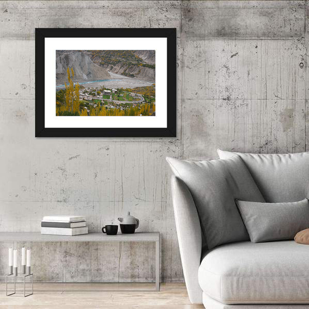 Autumn Hunza Valley Landscape Wall Art in a room, landscape