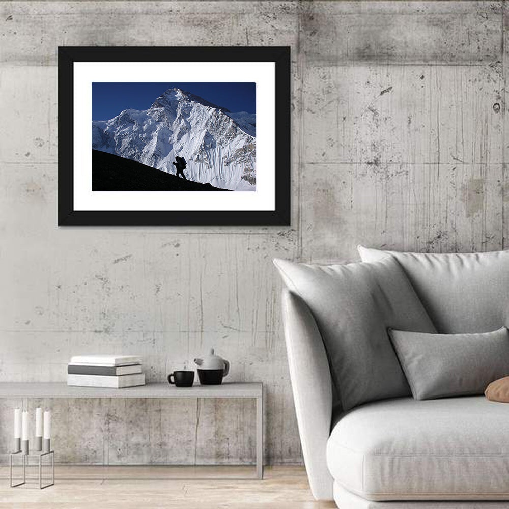 Mountain Climber Silhouette Wall Art in a room, landscape
