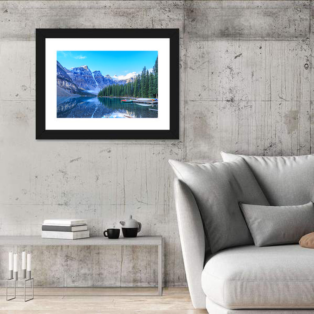 Moraine Lake Reflection, Banff Wall Art in a room, landscape