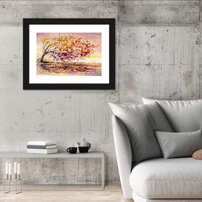 Windblown Autumn Tree Reflection Wall Art