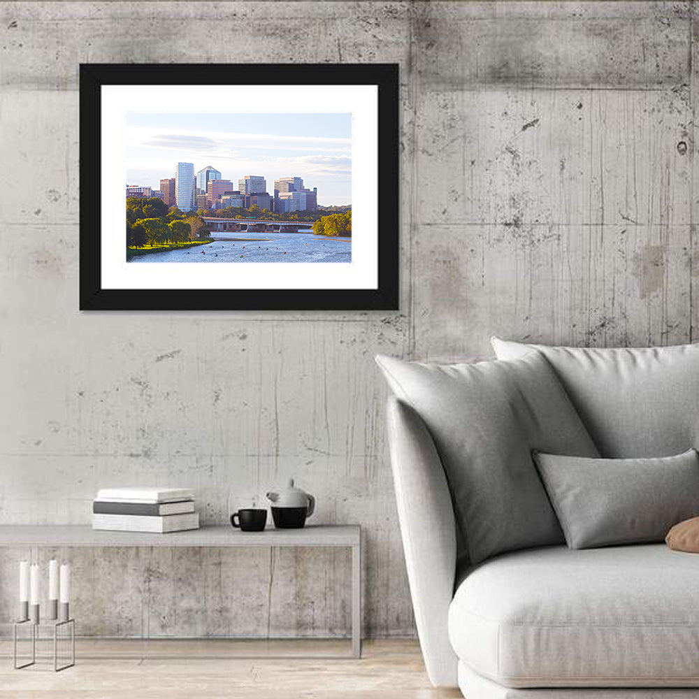 Rosslyn Skyline with Kayaks Wall Art in a room, landscape