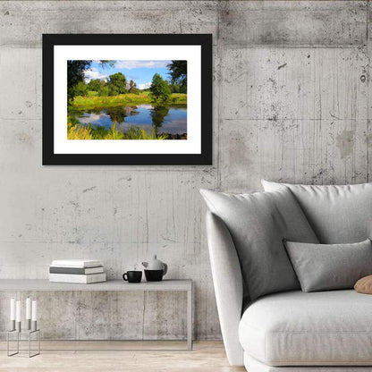 Blue Lake Reflection Illustration Wall Art