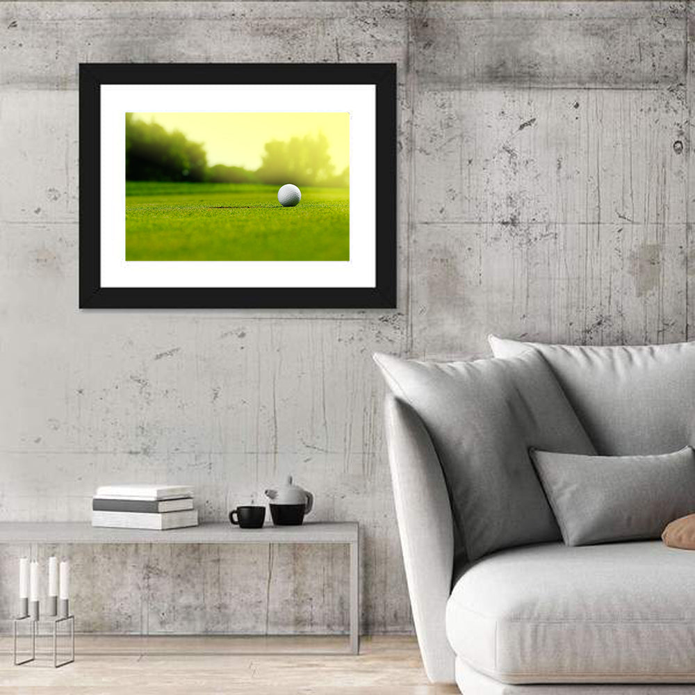Dimpled Golf Ball on Putting Green Wall Art in a room, landscape
