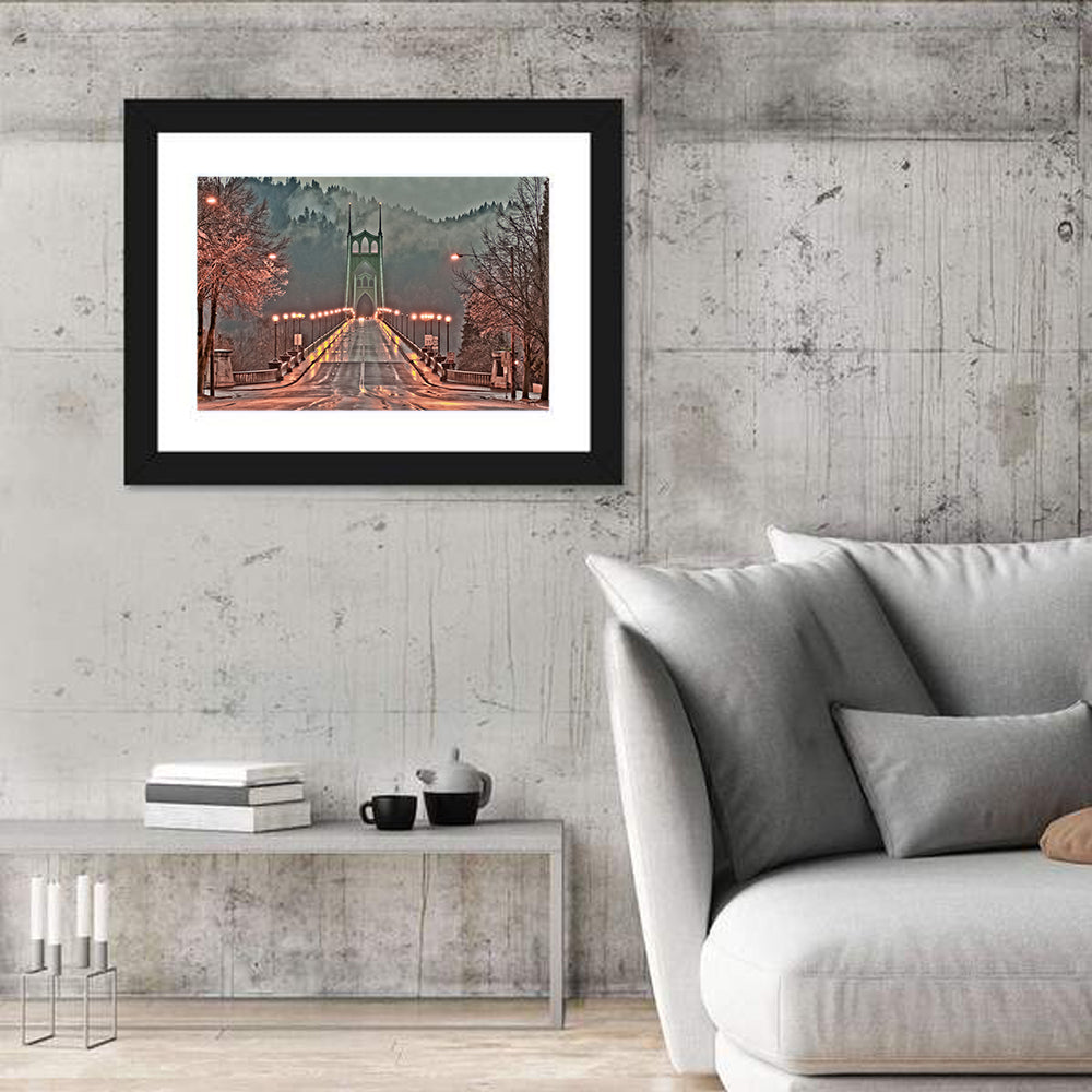 St. Johns Bridge at Dusk Wall Art in a room, landscape