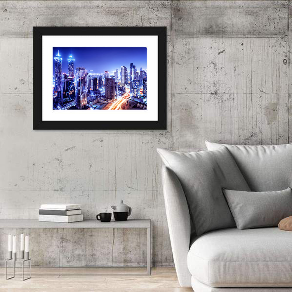Downtown Dubai Night Skyline Wall Art