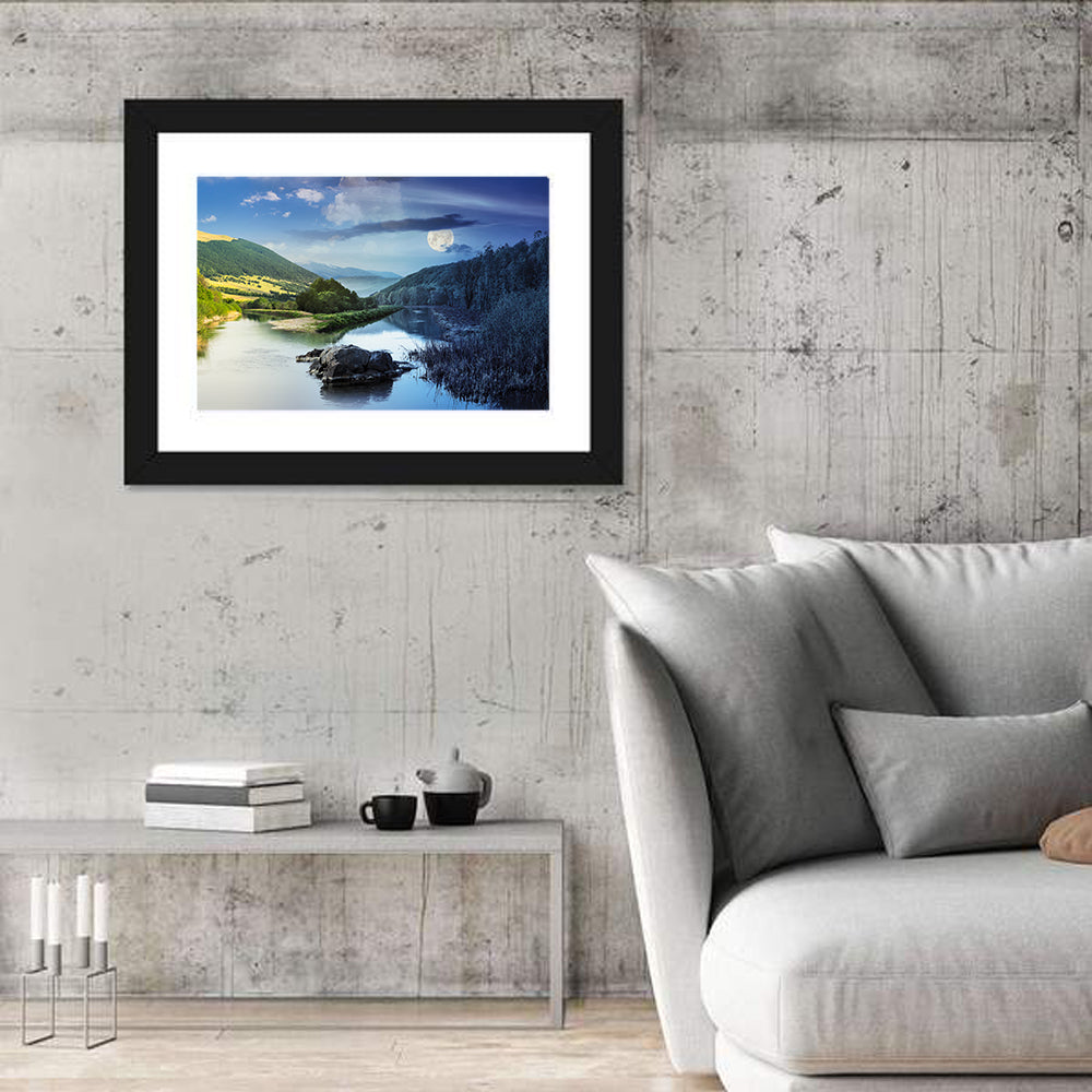 Moonlit Mountain River Wall Art