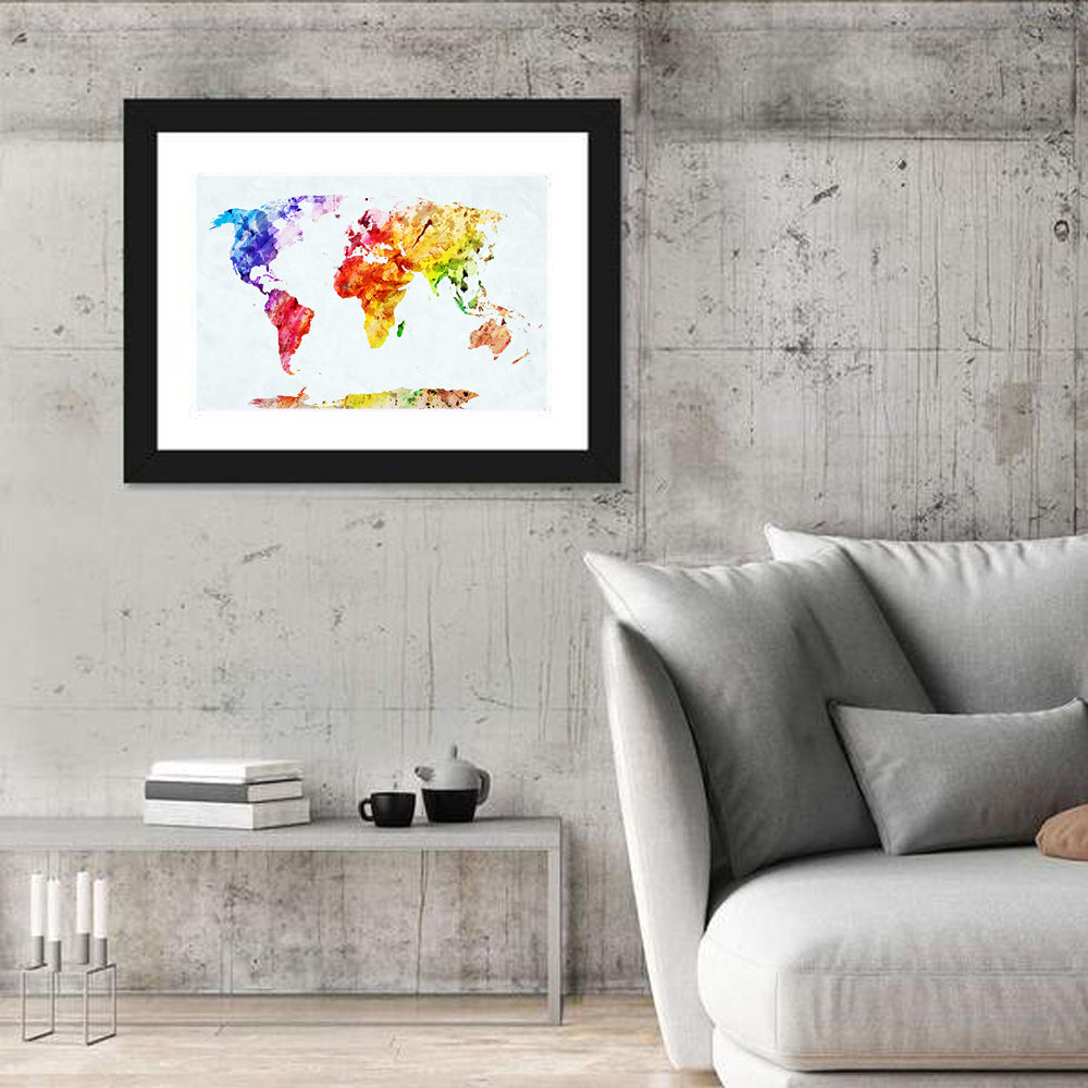 Abstract Watercolor World Map Wall Art
