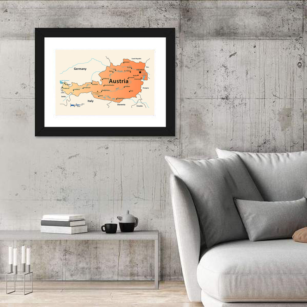 Austria Topographic Map Wall Art in a room, landscape