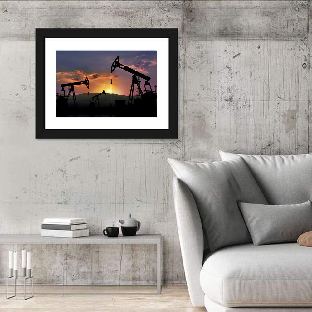 Sunset Oil Field with Pump Jacks Wall Art
