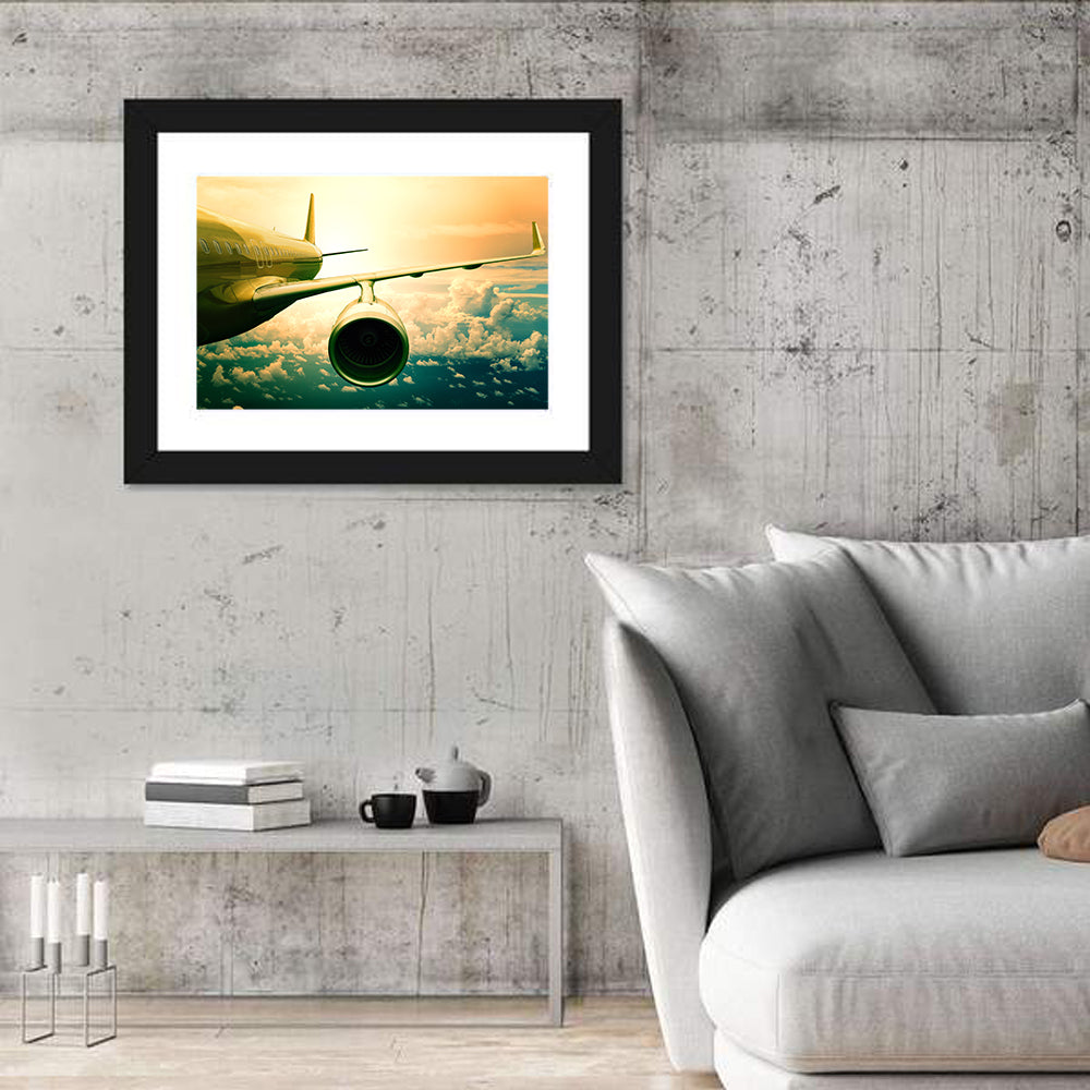 Passenger Jet Wing at Sunset Wall Art
