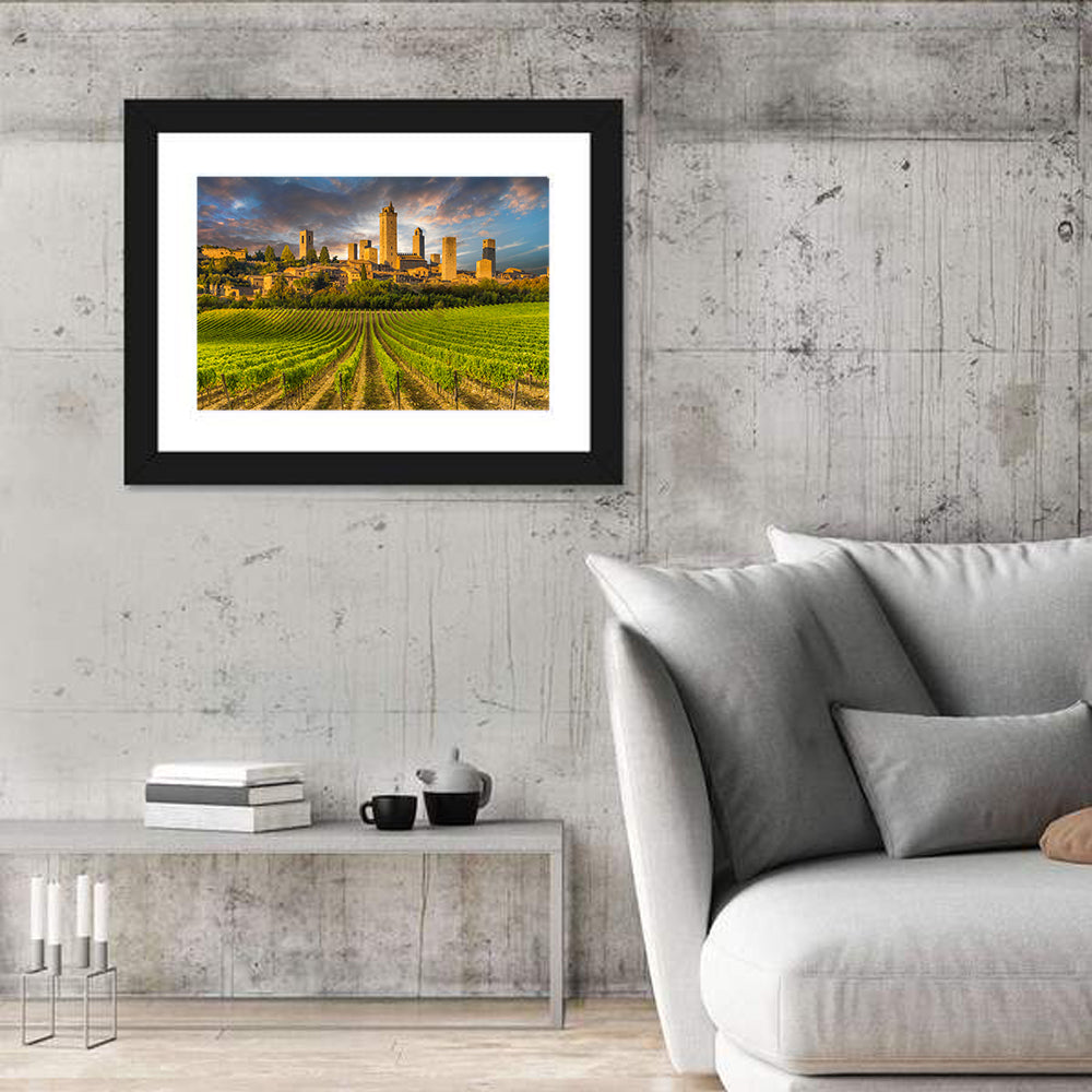 Vineyards of San Gimignano Wall Art in a room, landscape