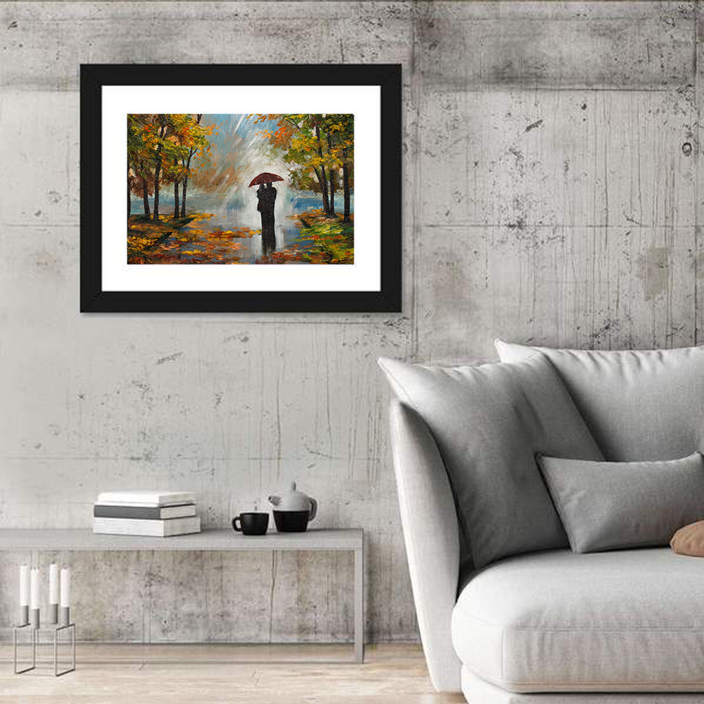 Couple in Autumn Forest Wall Art in a room, landscape