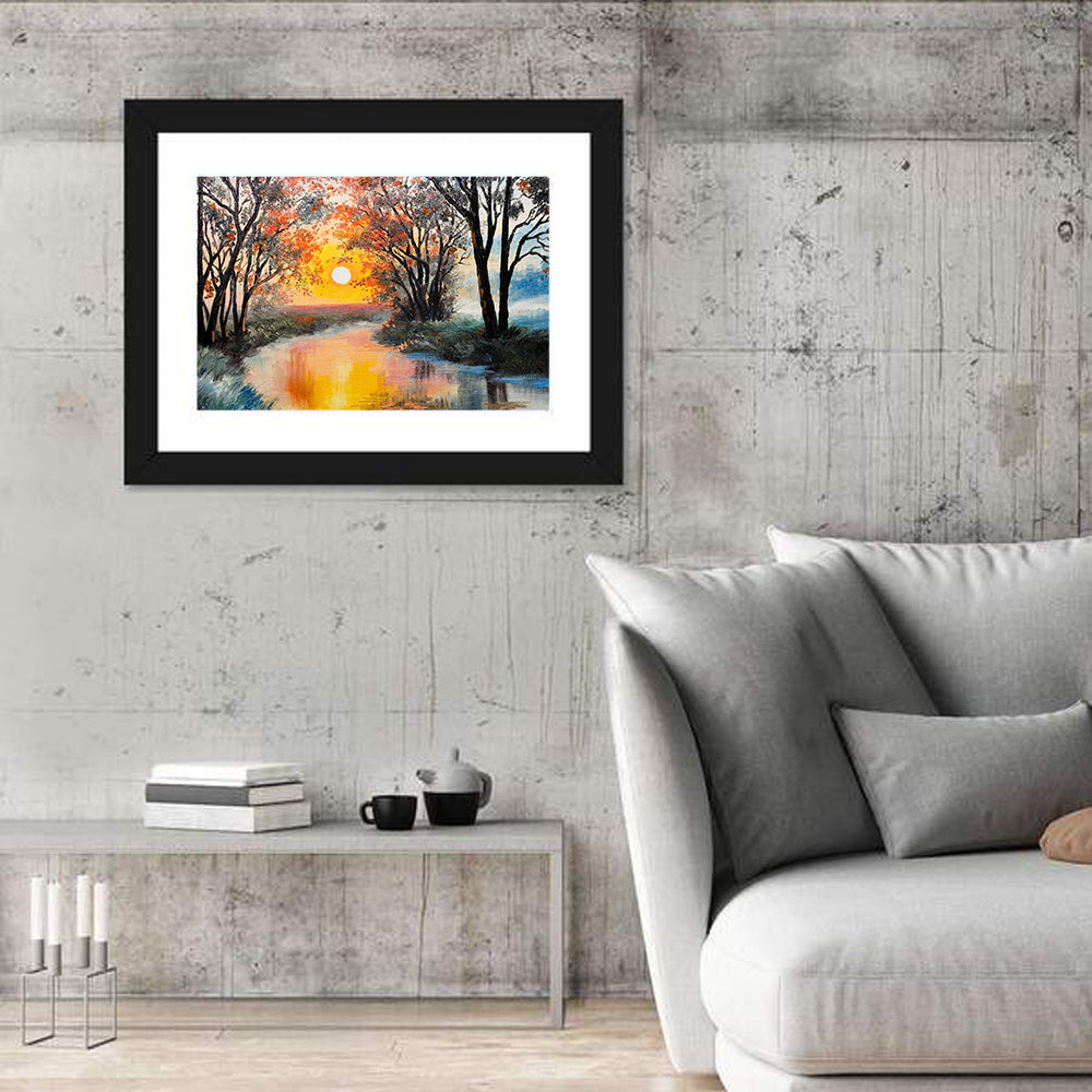 Golden Hour River Watercolor Wall Art