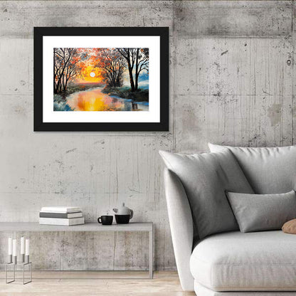 Golden Hour River Watercolor Wall Art