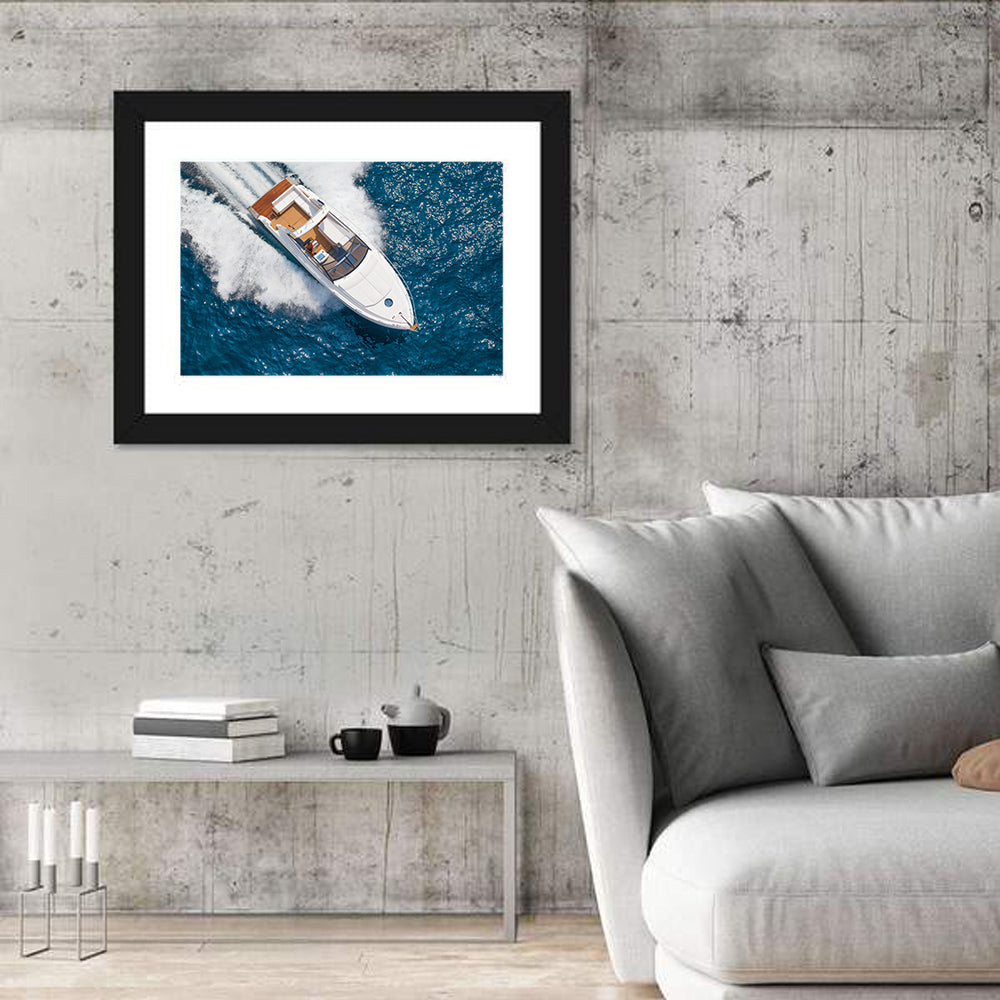 Motor Yacht from Above Wall Art in a room, landscape