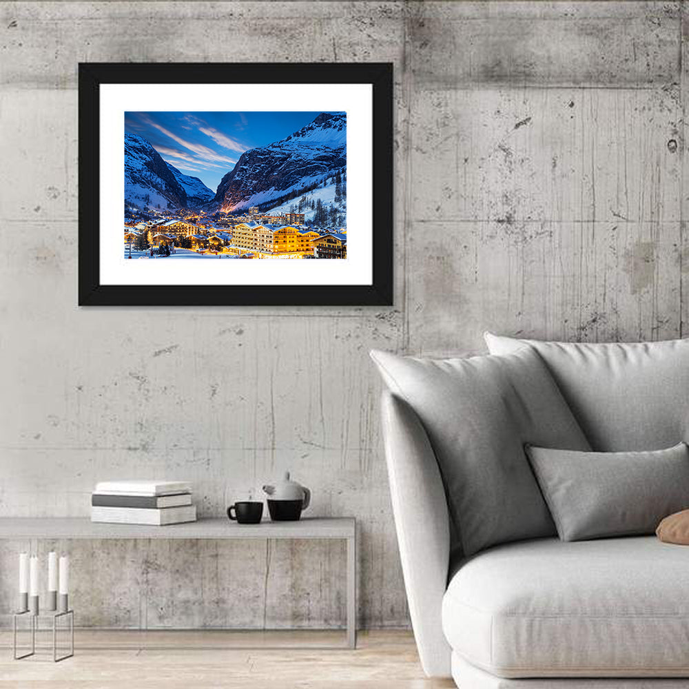 Twilight Ski Village in the French Alps Wall Art