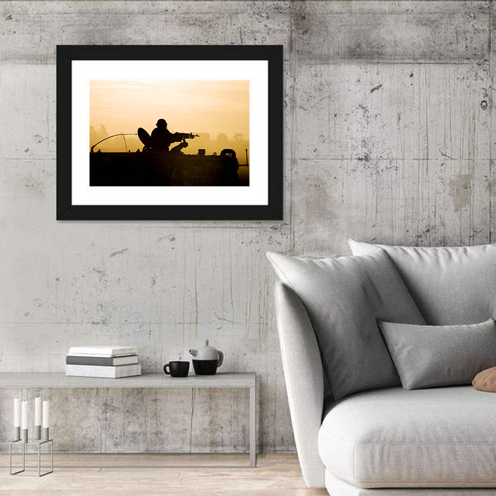 Army Soldier Silhouette at Sunset Wall Art