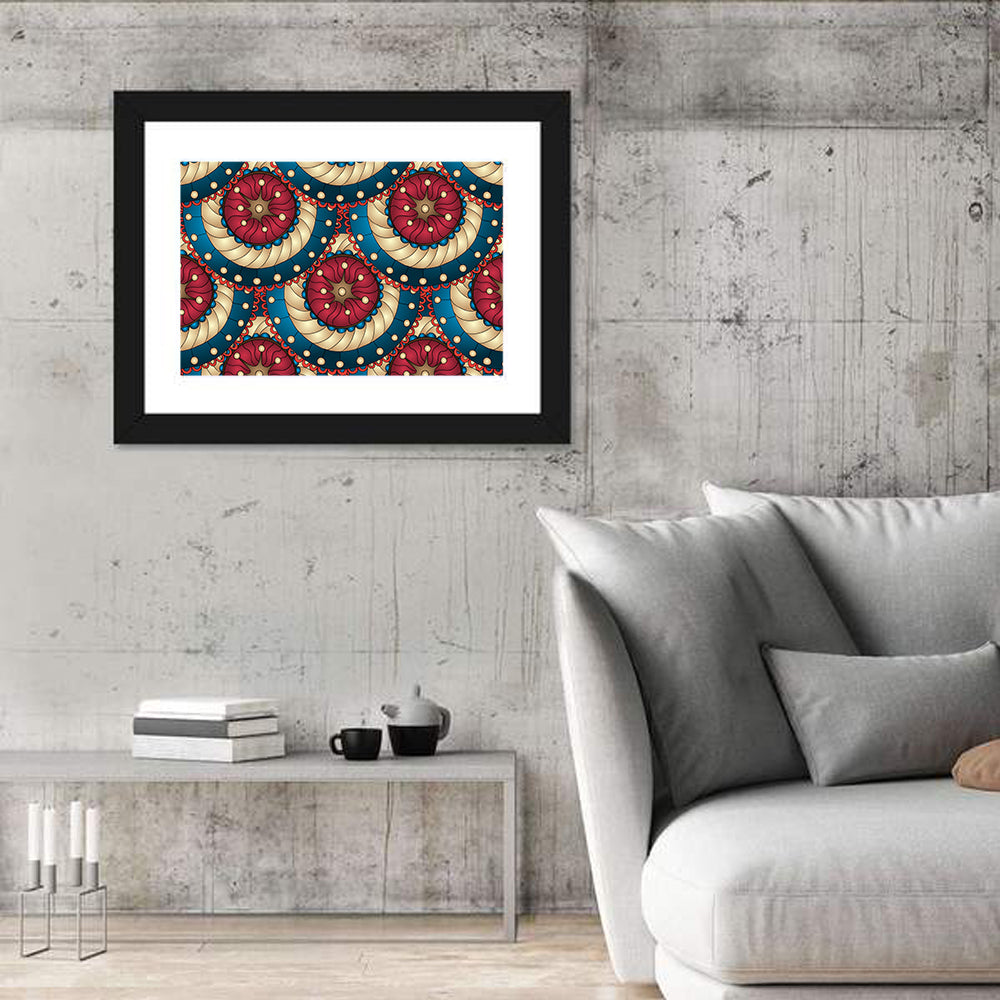 Tessellated Fish Scale Pattern Wall Art in a room, landscape
