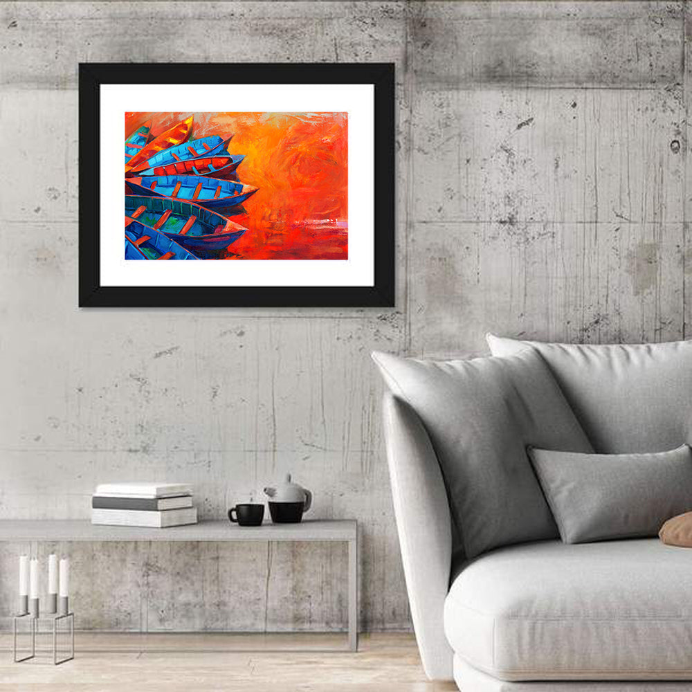 Harbor Boats at Sunset Wall Art in a room, landscape