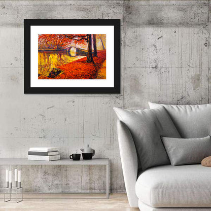 Autumn Bridge Over Golden Lake Wall Art