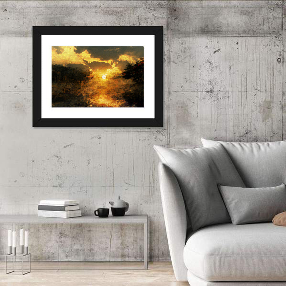 Golden Sunset Over Lake Wall Art