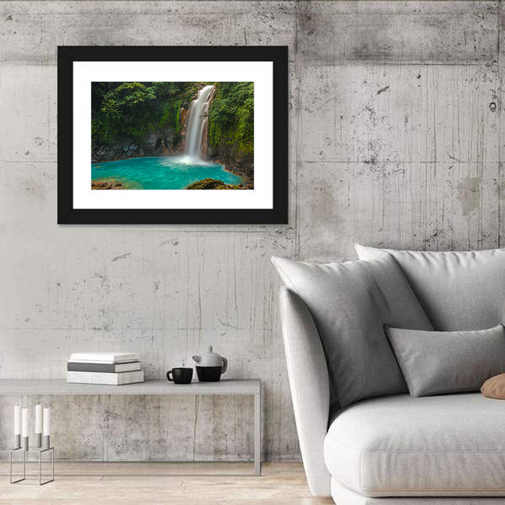Rio Celeste Waterfall Wall Art in a room, landscape