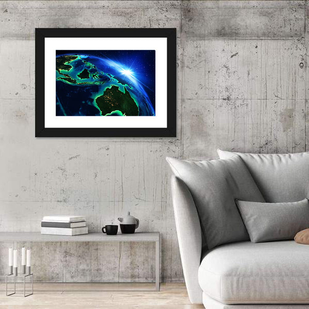 Australia and Indonesia from Space Wall Art in a room, landscape