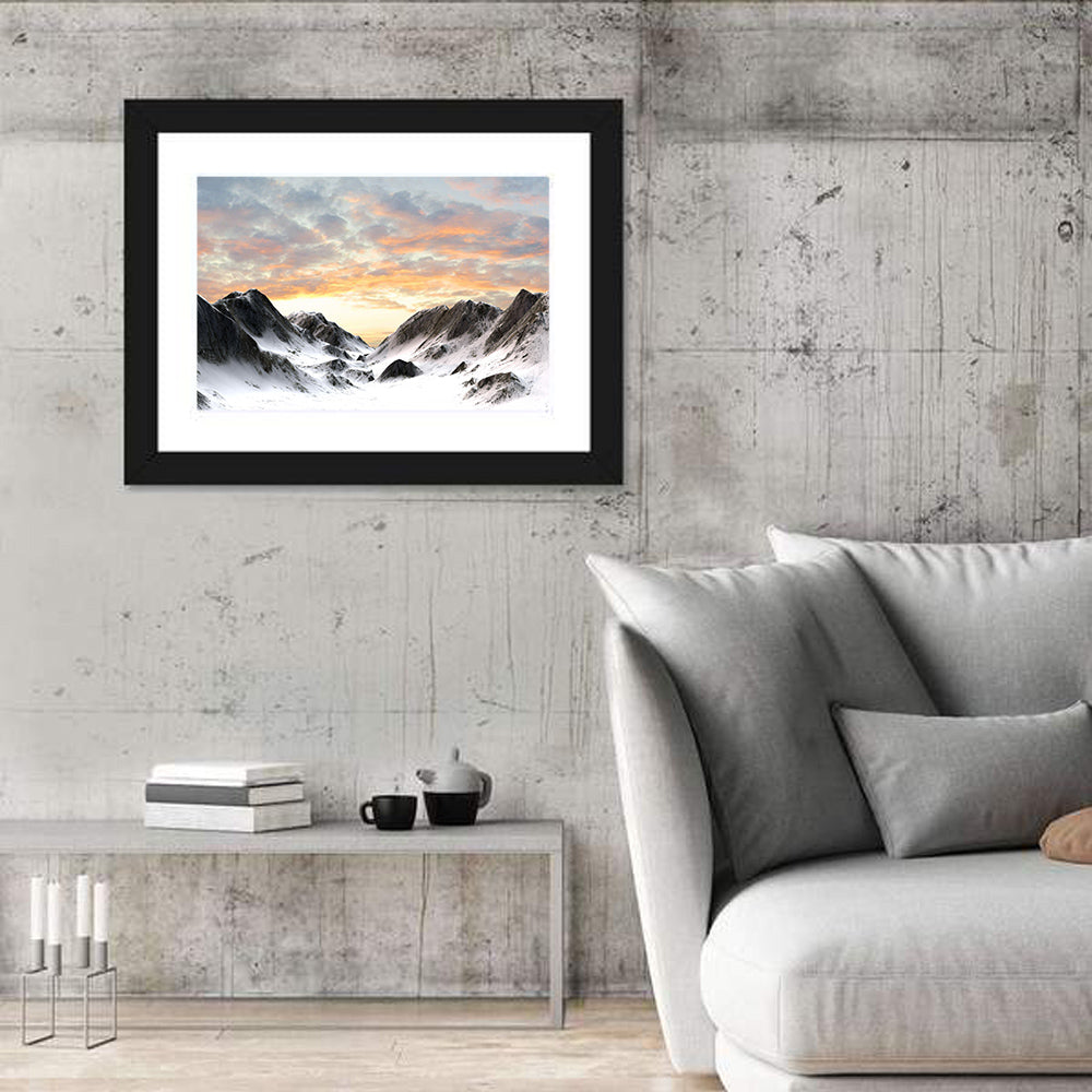 Snowy Mountain Peak Wall Art in a room, landscape