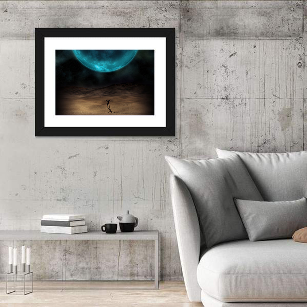 Blue Planet Desert Silhouette Wall Art in a room, landscape