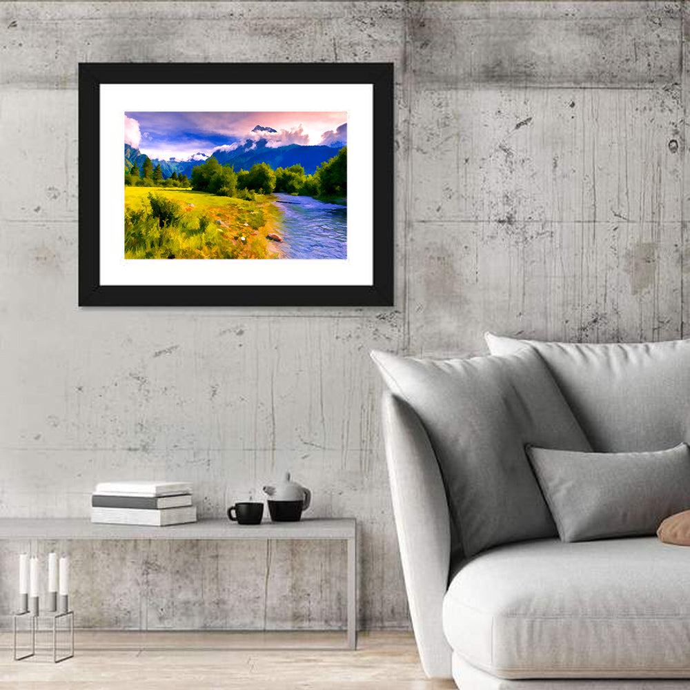 Mountain River Through Meadow Wall Art