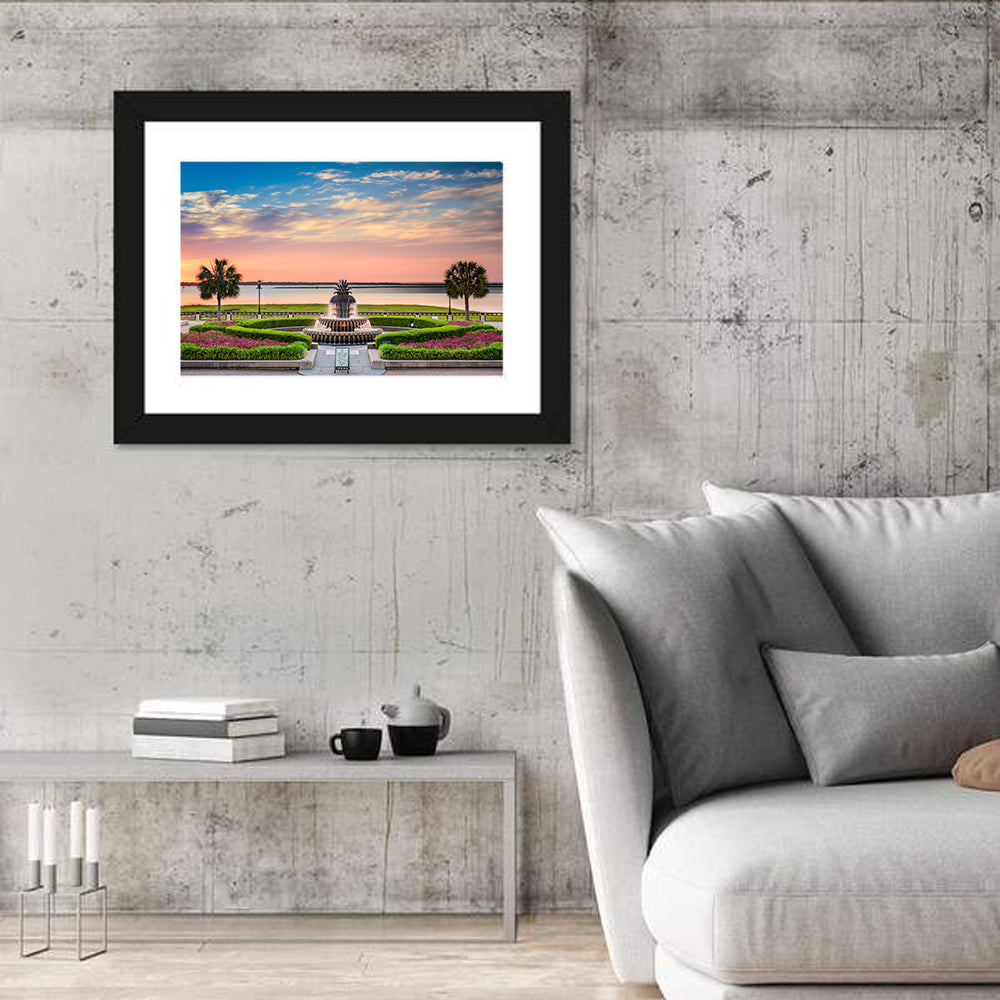 Charleston Pineapple Fountain at Sunset Wall Art