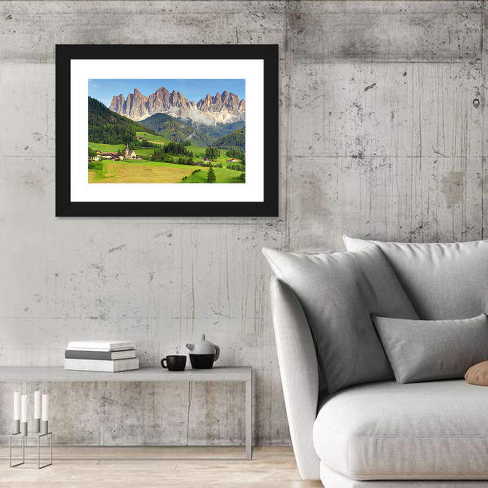 St. Magdalena Church Val Di Funes Wall Art in a room, landscape