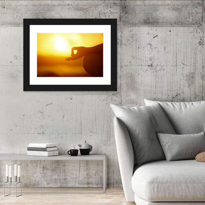 Lotus Pose on Beach at Sunset Wall Art