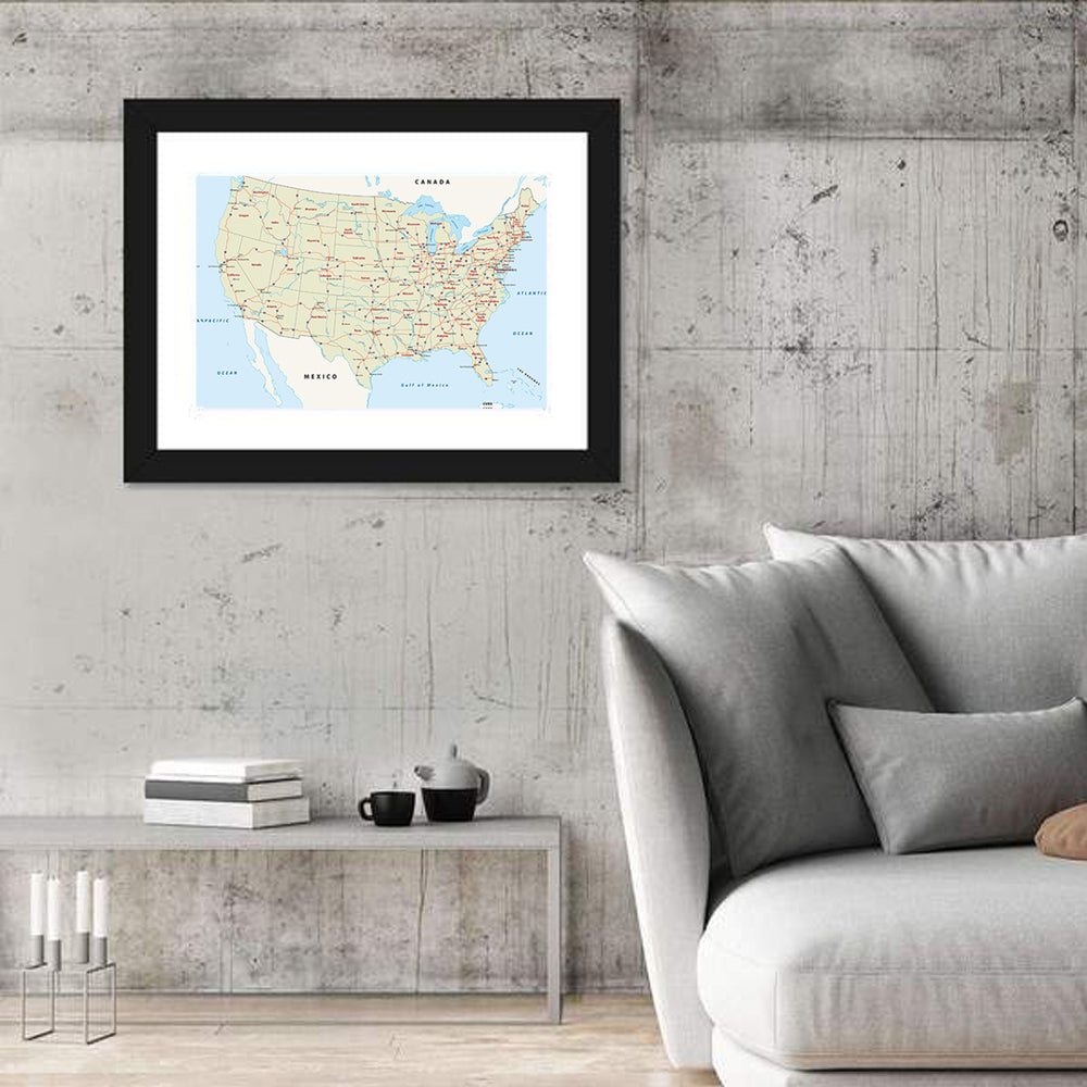 United States Interstate Map Wall Art in a room, landscape