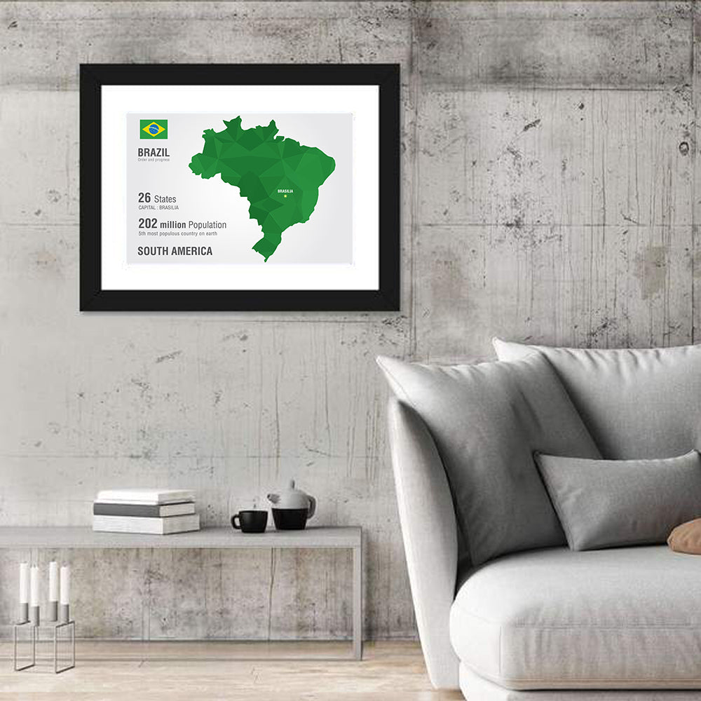 Low-poly Brazil Map Wall Art in a room, landscape