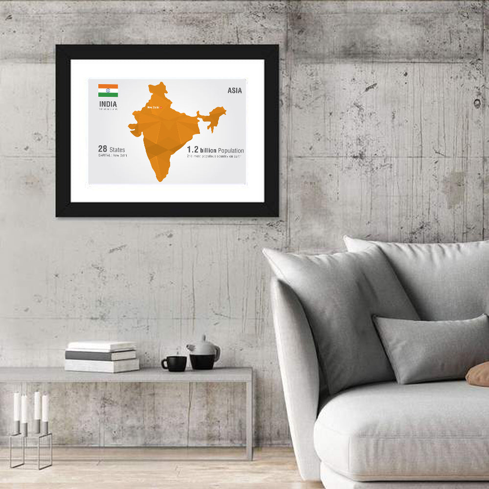 Polygonal India Map Infographic Wall Art in a room, landscape