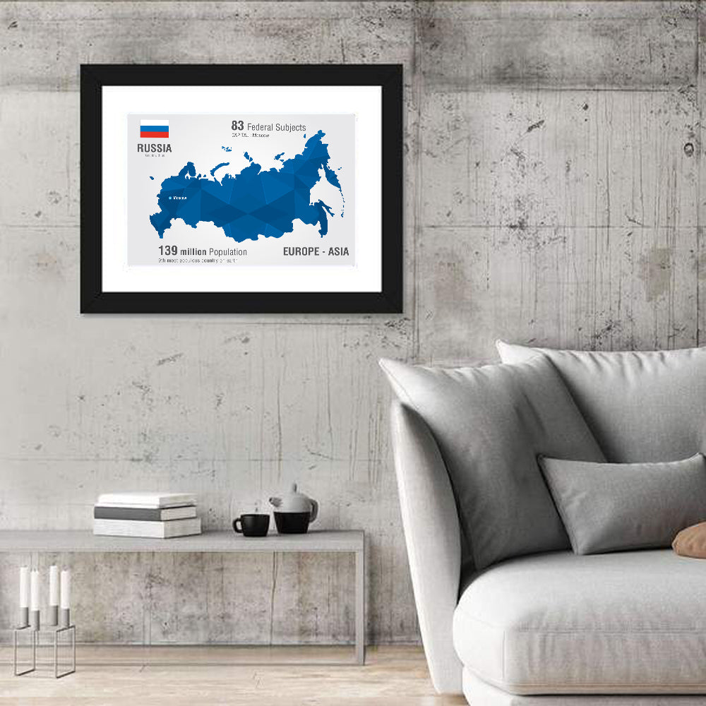 Geometric Map of Russia Wall Art in a room, landscape