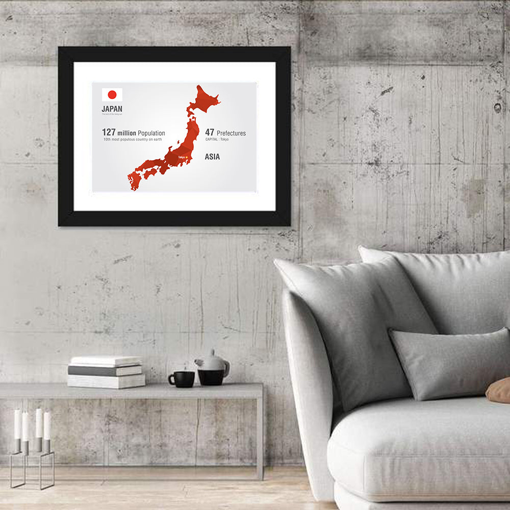 Japan Map Infographic with Tokyo Marker Wall Art in a room, landscape