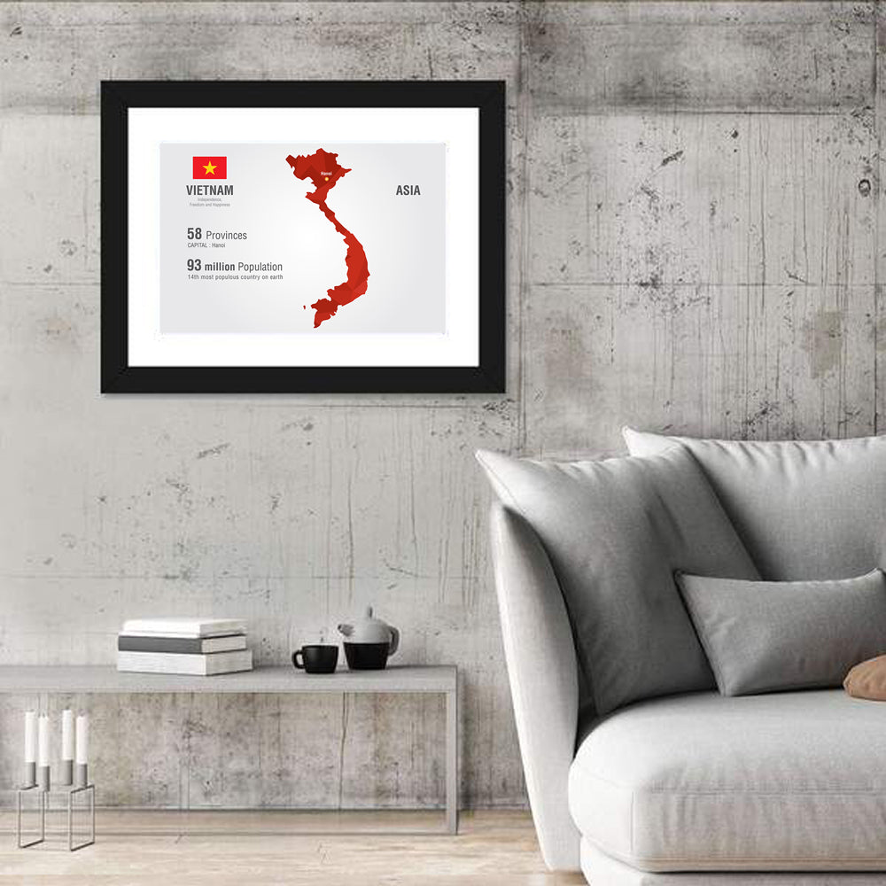 Geometric Vietnam Map Wall Art in a room, landscape