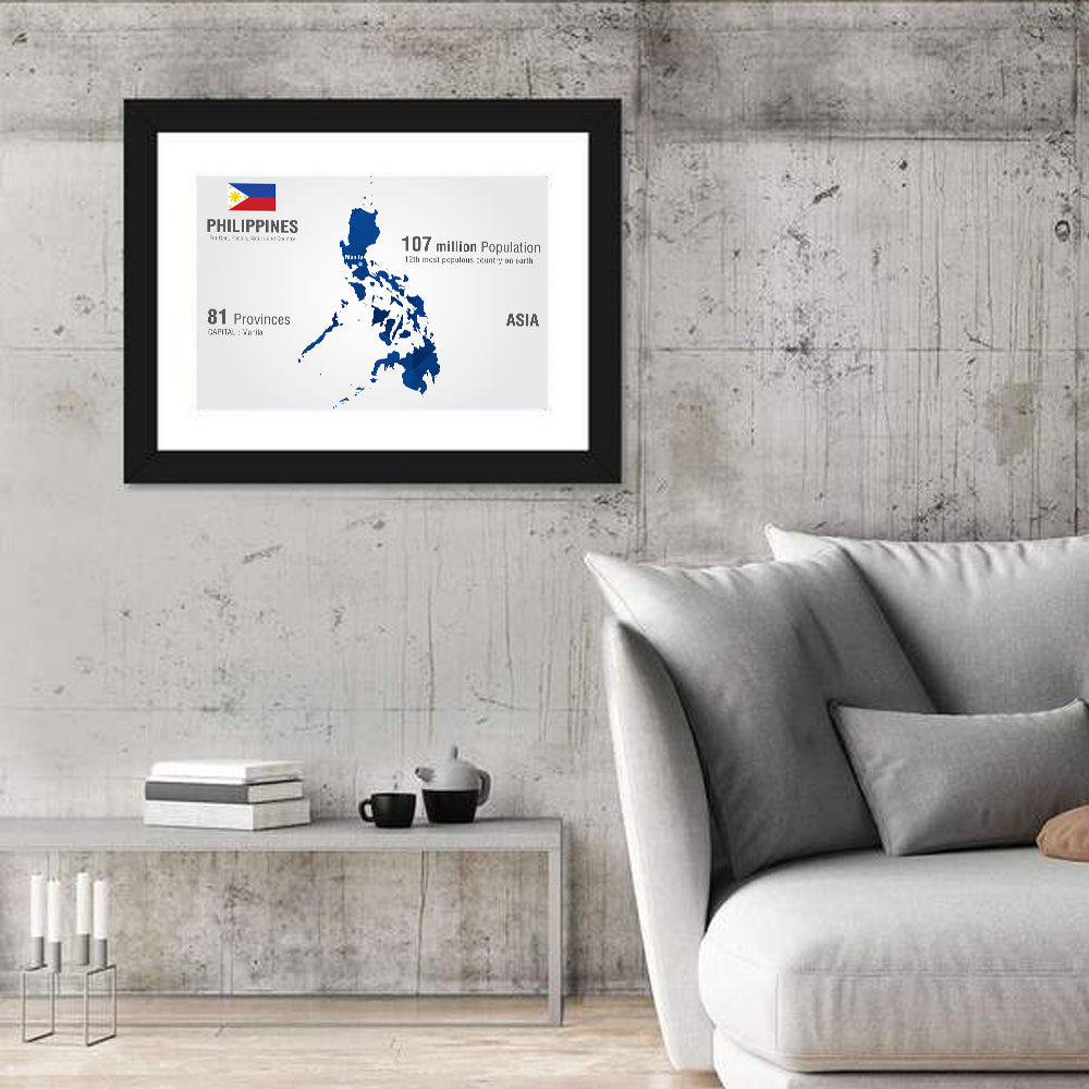 Philippines Map Infographic Wall Art in a room, landscape