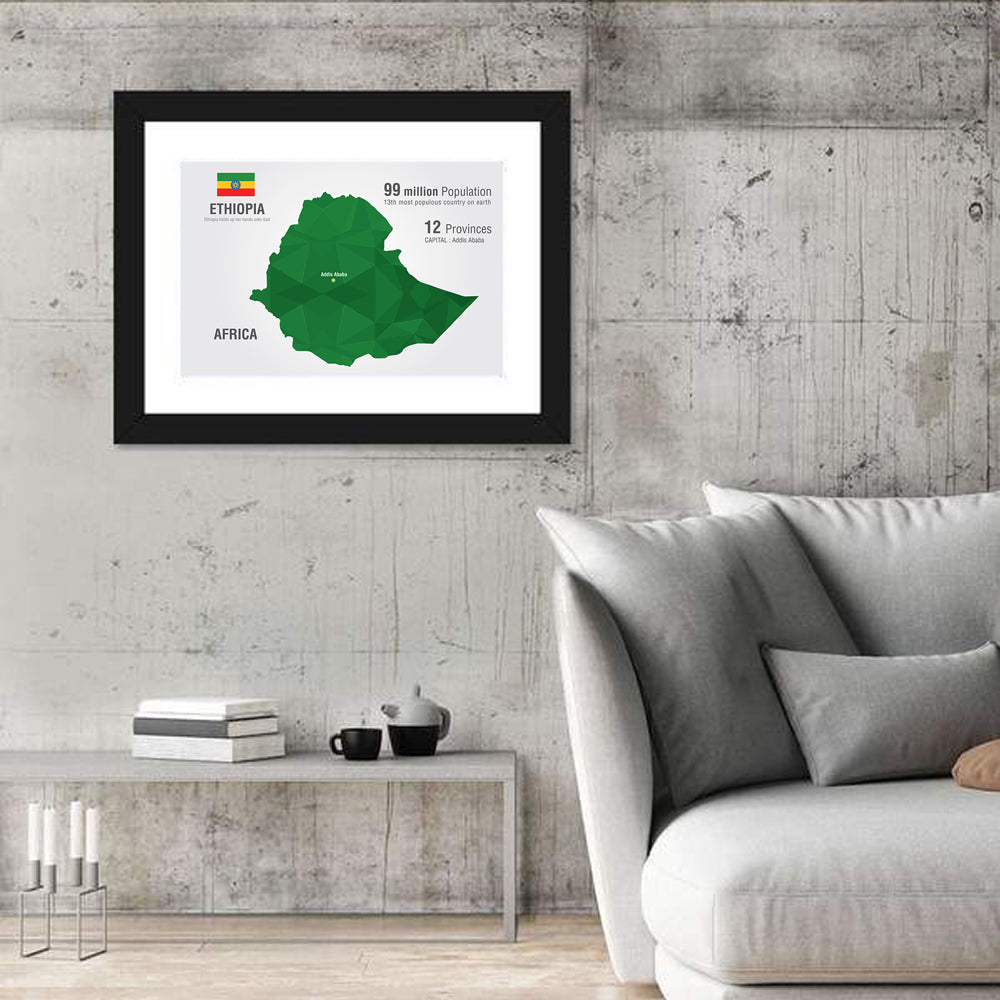 Ethiopia Low-poly Map Wall Art in a room, landscape